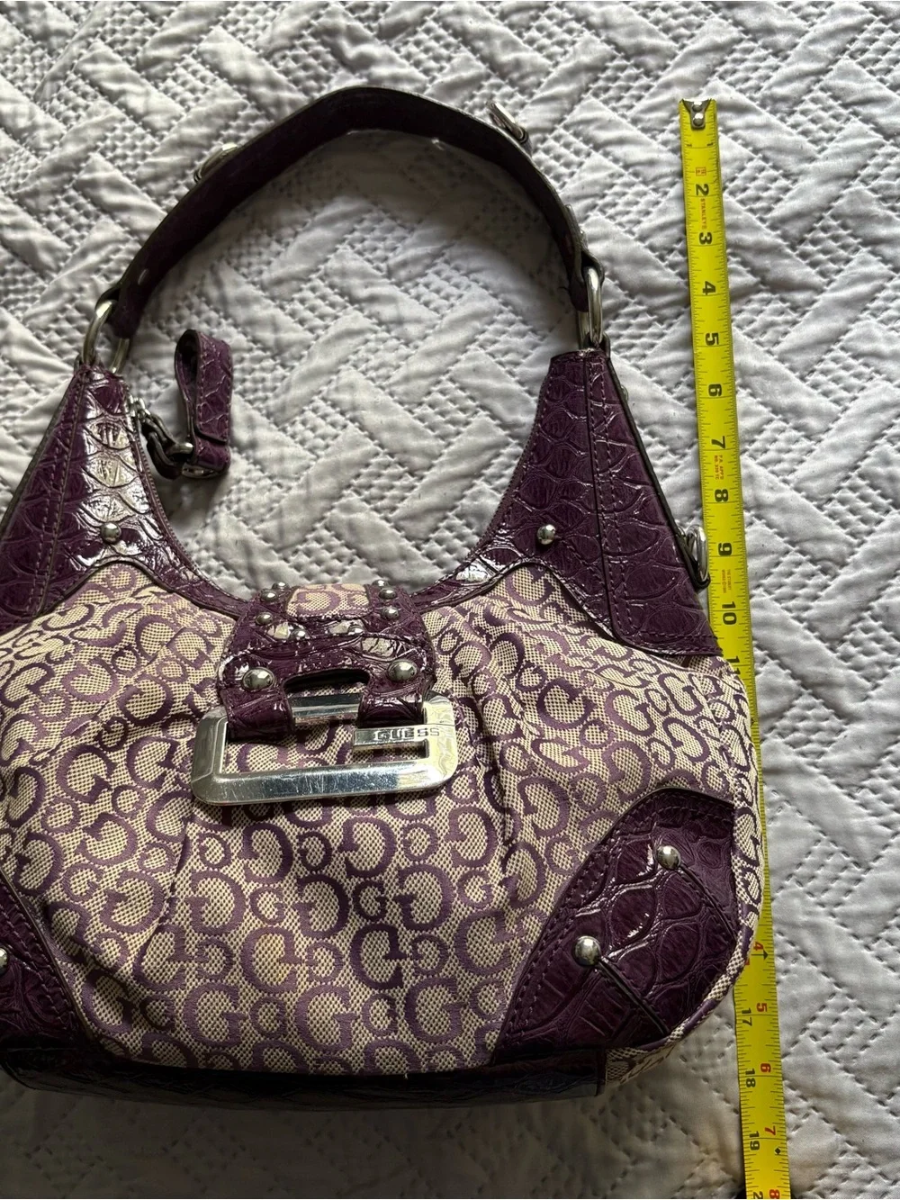 GUESS Vintage Y2K Hobo Baguette Monogram Purple Shoulder Bag Rare 2000s USA Cute